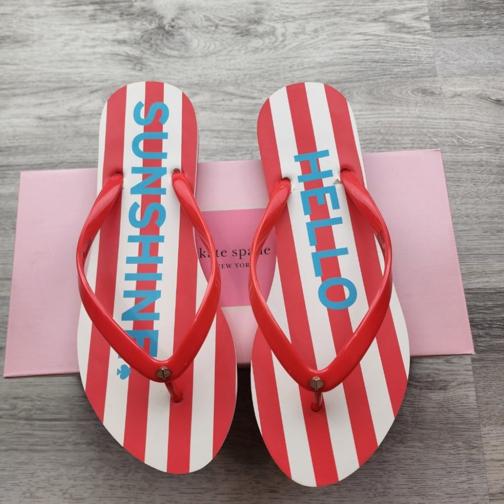 Kate Spade Feldon Flip Flops Hello Sunshine Tamarillo Striped Red White Size 10B